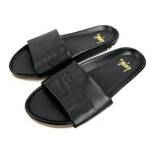 Beek Gallito 6 Sandals Black Leather Slip On Womens Slides Gold Accent